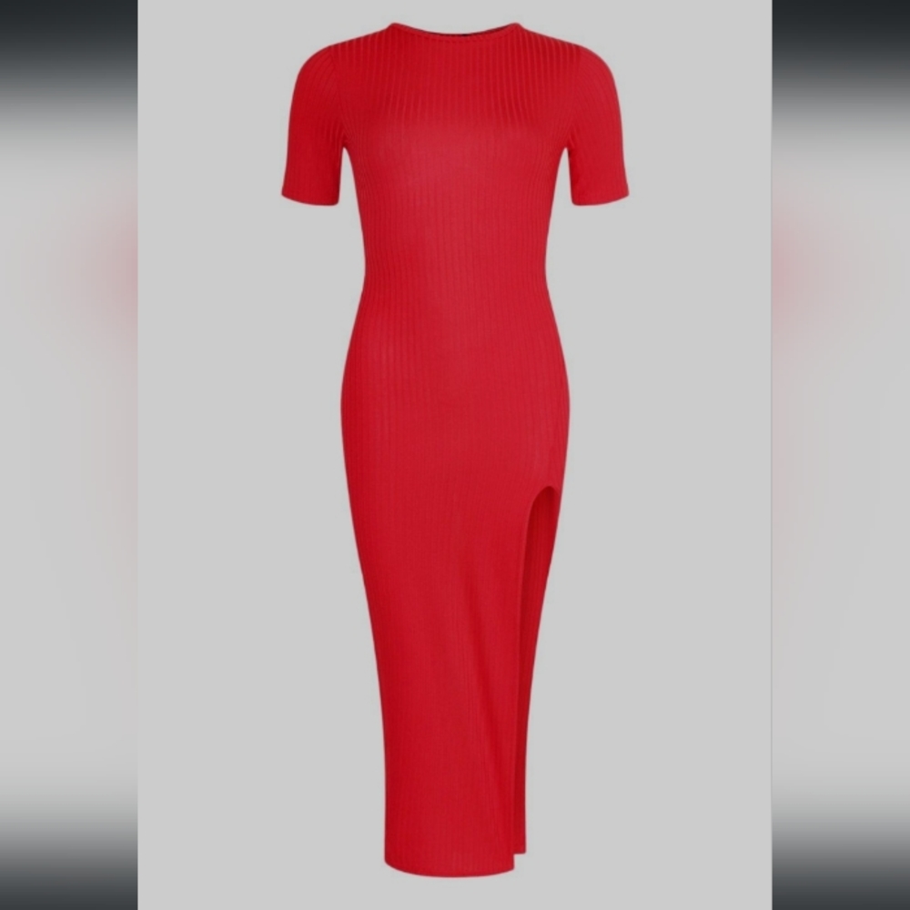 Red HOT! Jumbo Rib Side Split Dress